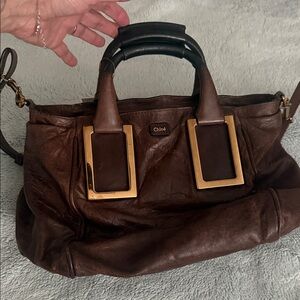 Chloe Rich Brown Leather Satchel with Gold Accents